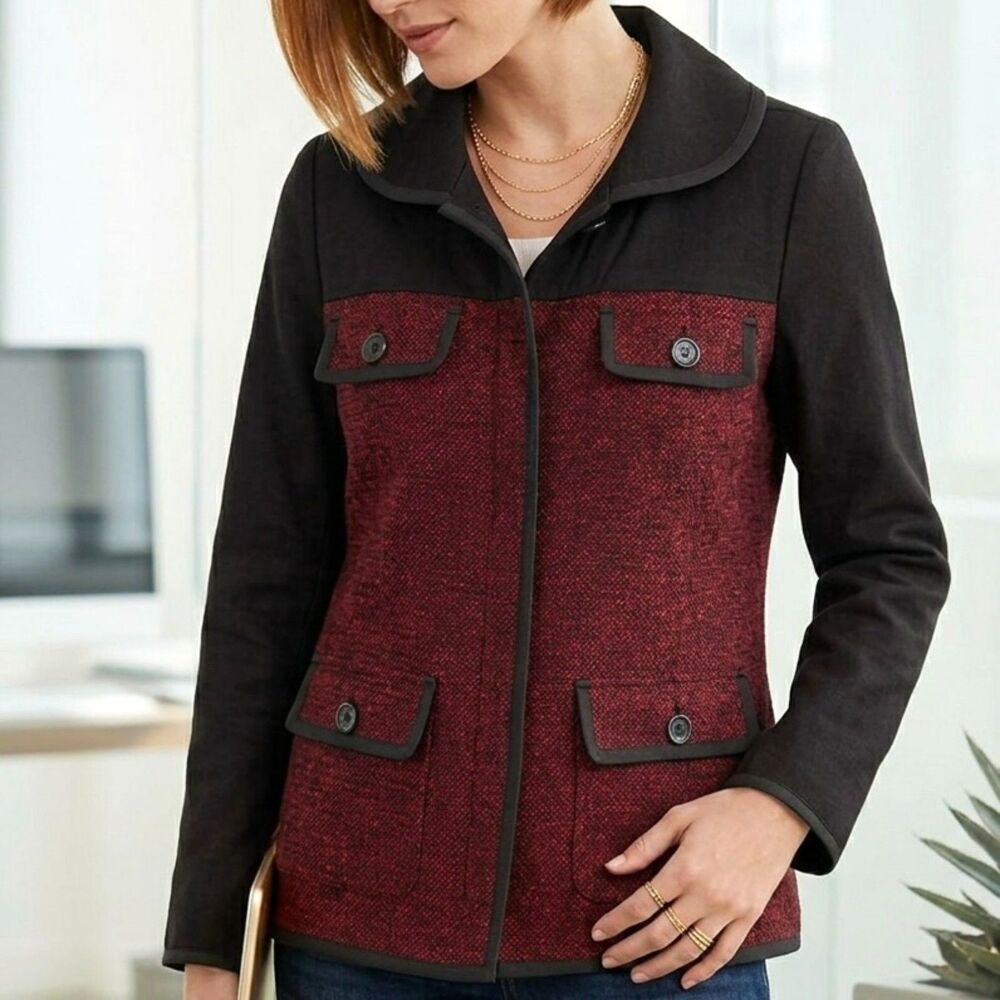 Doncaster Collection Red & Black Wool Blend Structured Womens Jacket Size 6